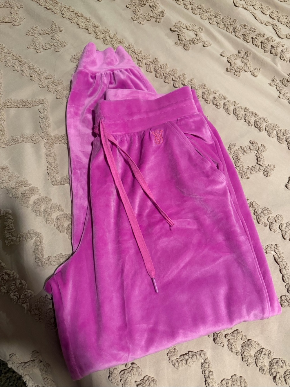 Victoria's Secret Bright Pink Velour Drawstring Sweats